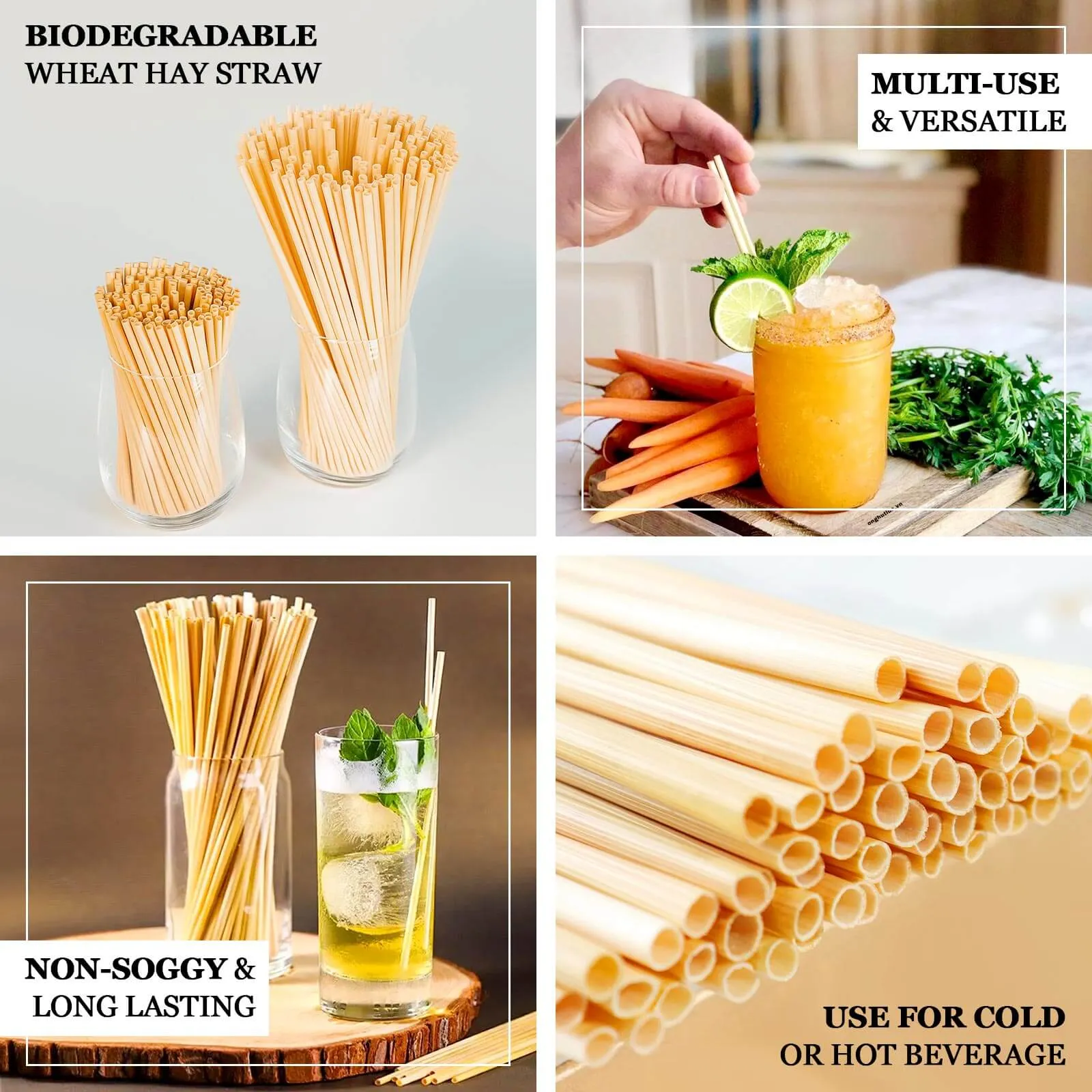 100 Pack Compostable Plant Based Disposable 100% Plastic FREE Straws, Eco-Friendly Wheat Drinking Straws 9"