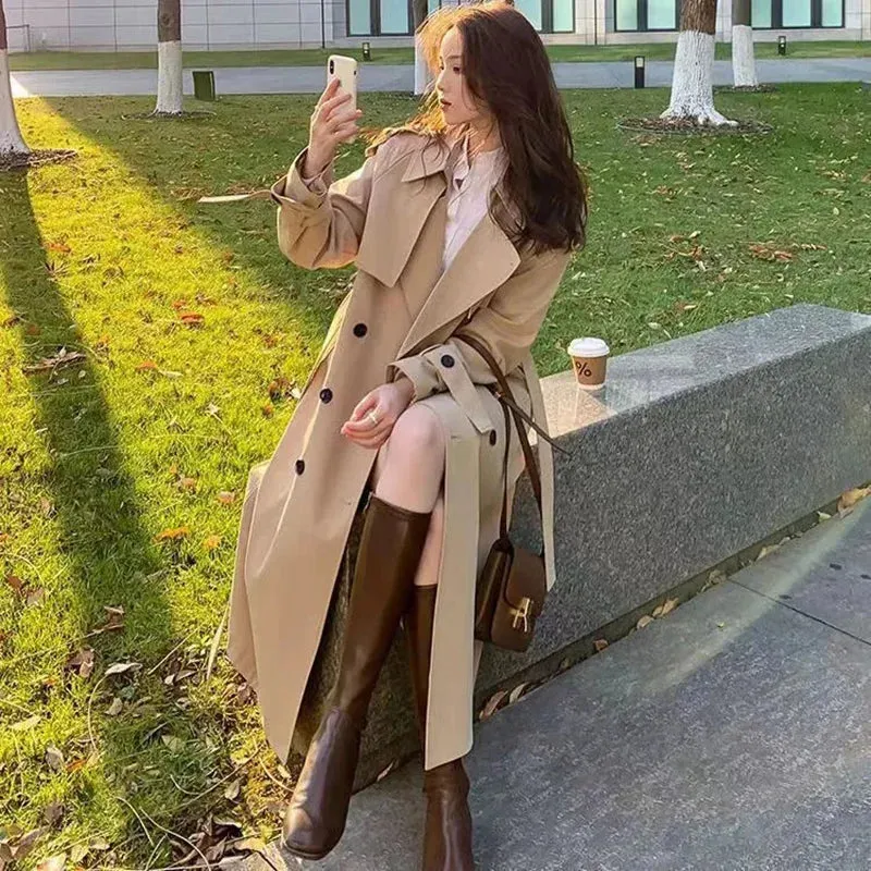 2024 New Short Coat Windbreaker Women's Spring Autumn Trench Coat Korean Short Ladies Solid Coat Women Double Bbreasted Outwear