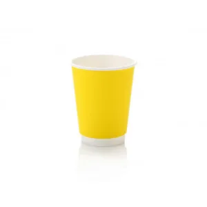 350ml Paper Coffee Cup Double Wall Yellow with White Sip Lid 10pack