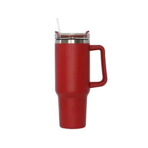 40 Oz Stainless Steel Tumbler with Handle & Straw - Red