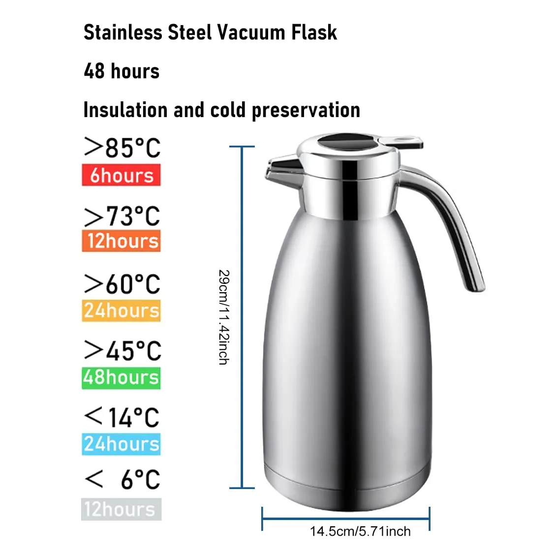 74 Oz Thermal Coffee Carafe 304 Stainless Steel Insulated Vacuum Flask,Coffee Carafes For Keeping Hot Coffee & Tea For 48 Hours Coffee Dispenser with LED Temperature Display (Silver)