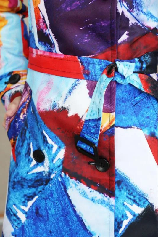 Abstract Print Trench Coat in Multicolor