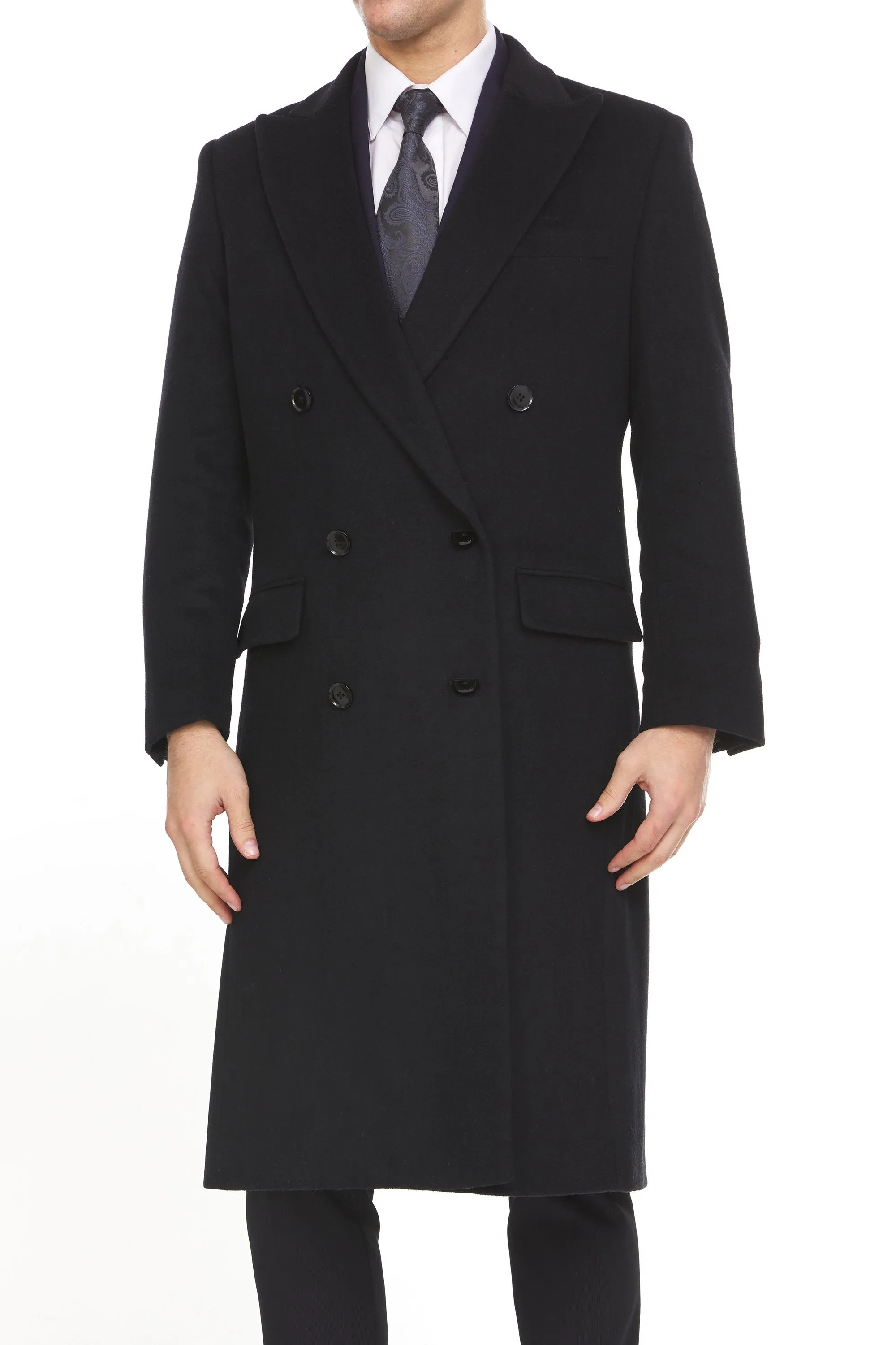 Adam Baker Men's Overcoat Double Breasted Luxury Wool/Cashmere Full Length Topcoat