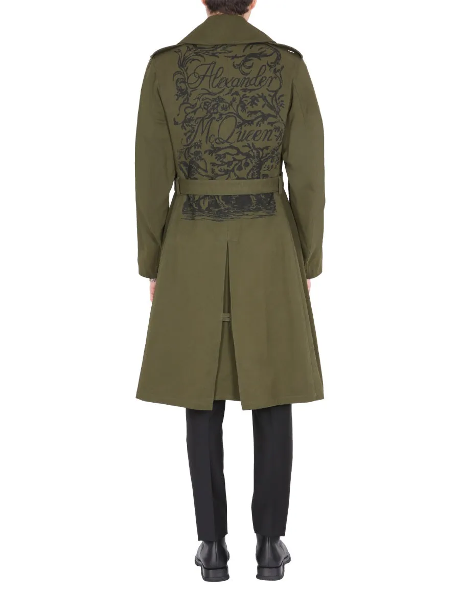 Alexander McQueen Illustration-Printed Belted Trench Coat