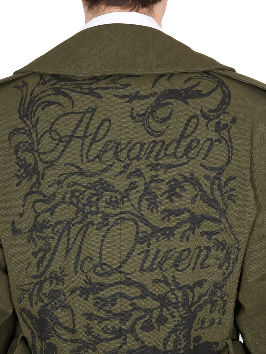 Alexander McQueen Illustration-Printed Belted Trench Coat