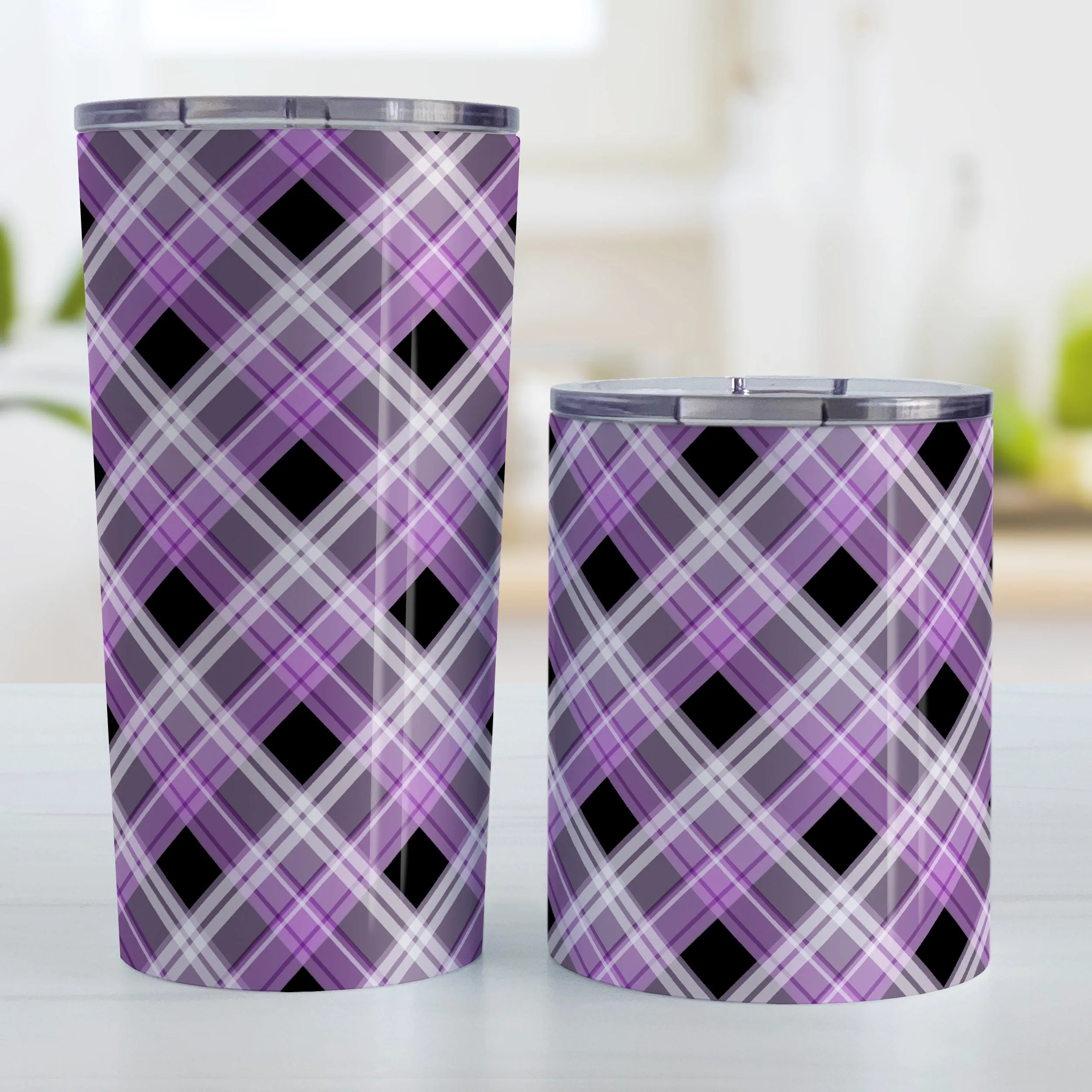 Alternative Black and Purple Plaid Tumbler Cup