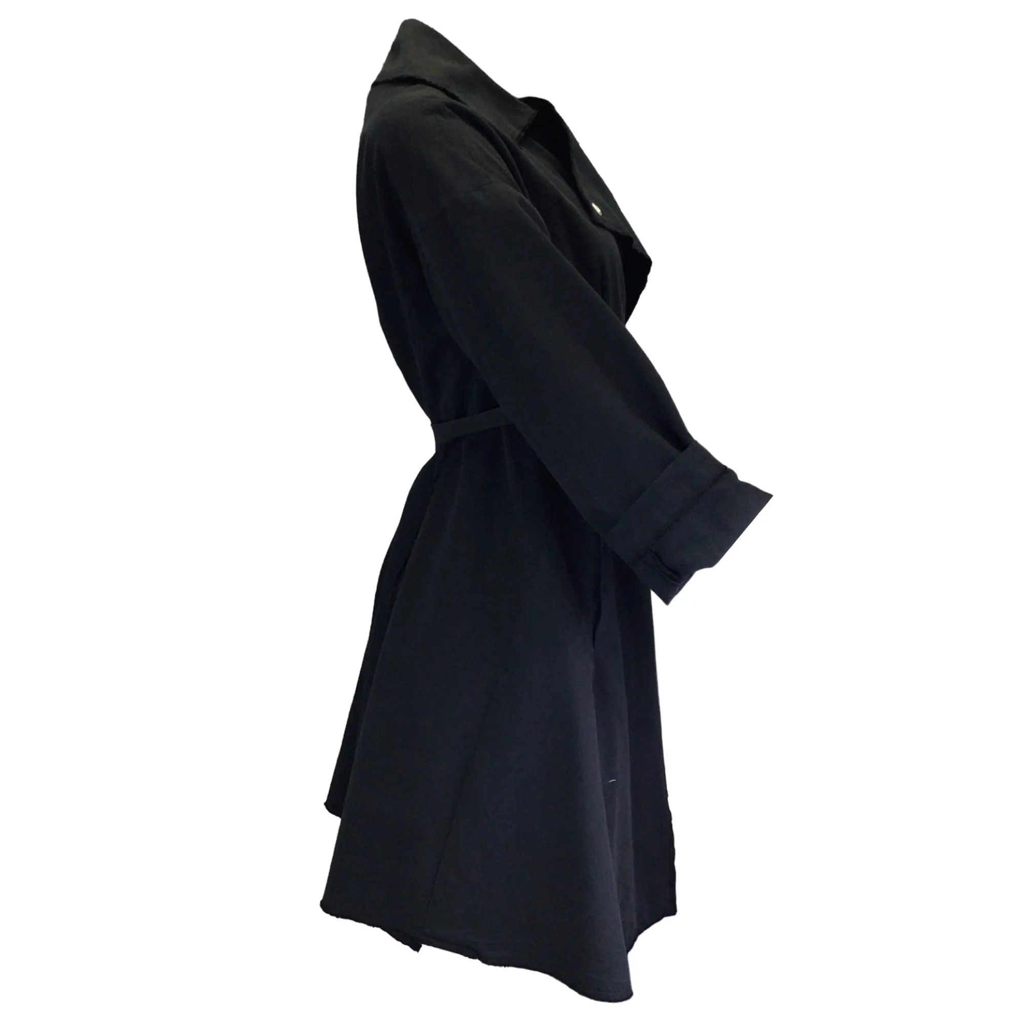 AVN Black Ribbon Belt Wrap Trench Coat