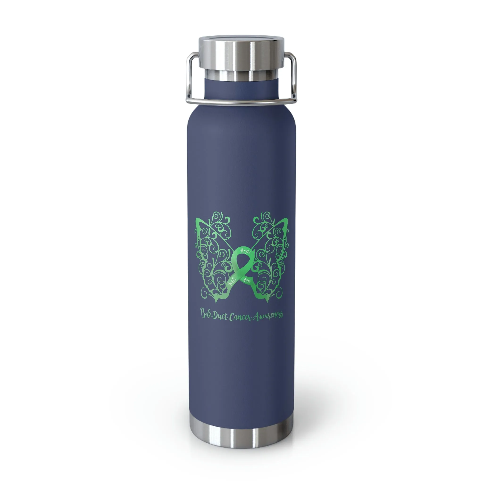 Bile Duct Cancer Awareness Filigree Butterfly Copper Vacuum Insulated Bottle, 22oz - Several Colors Available