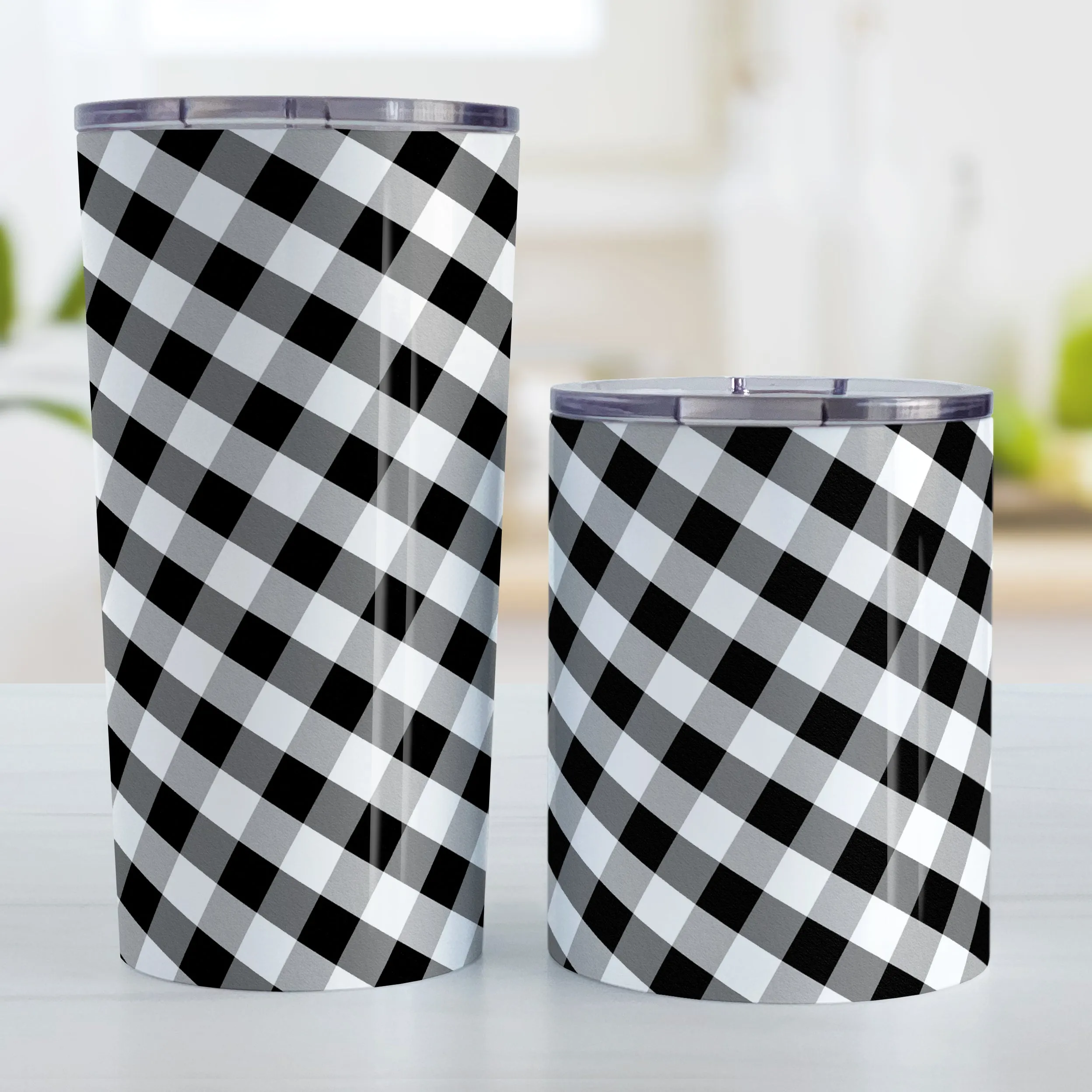 Black and White Gingham Tumbler Cup