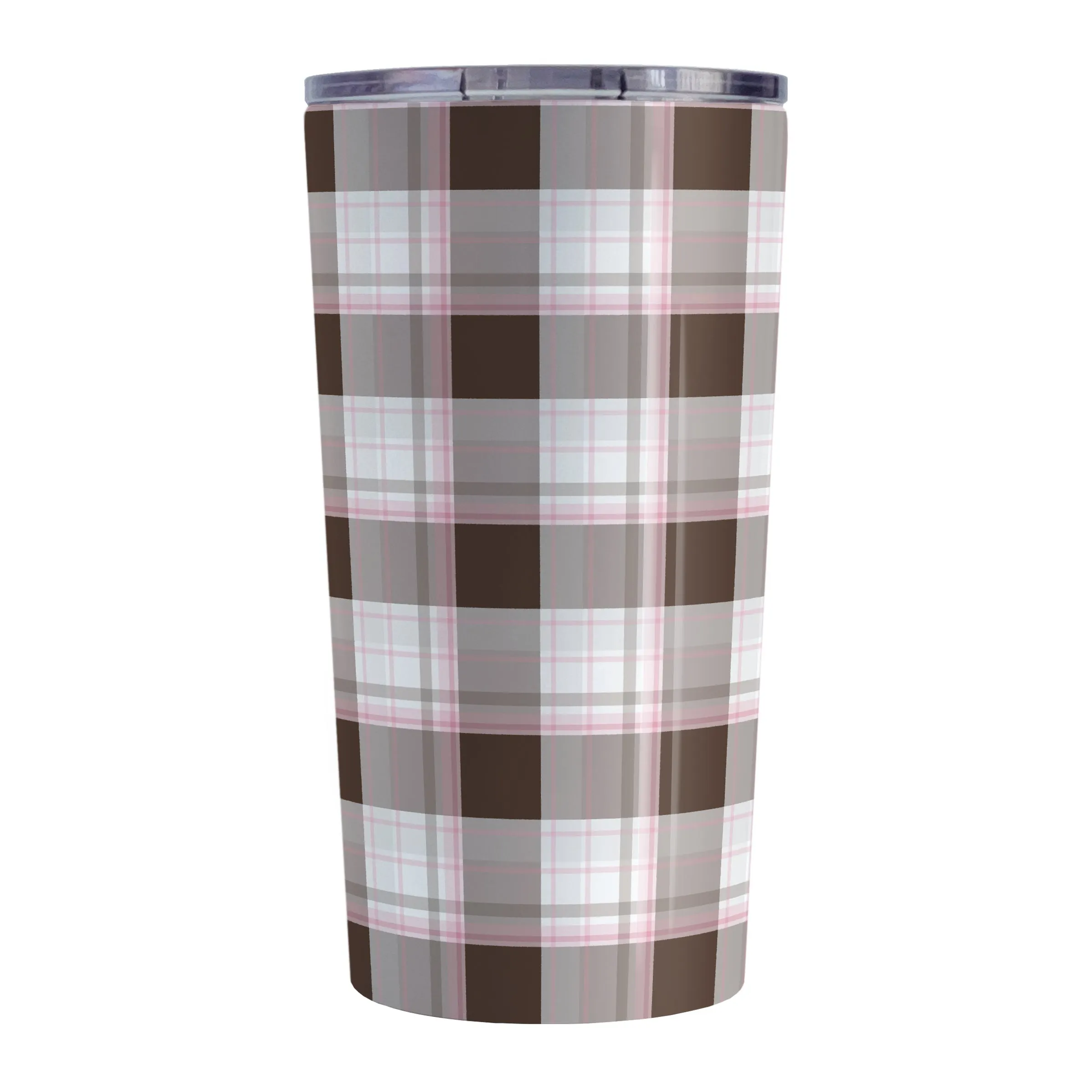 Brown Pink Plaid Tumbler Cup