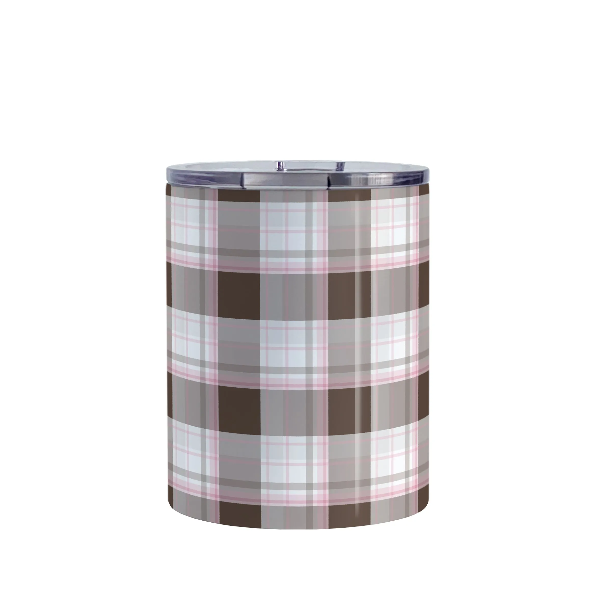 Brown Pink Plaid Tumbler Cup