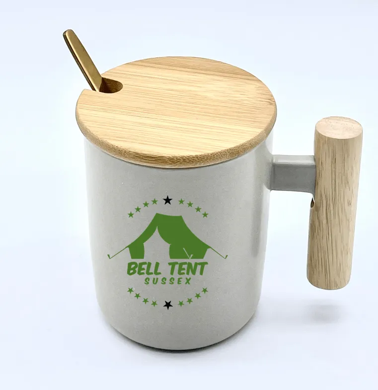 Ceramic Mug With Luxury Bamboo Handle & Lid