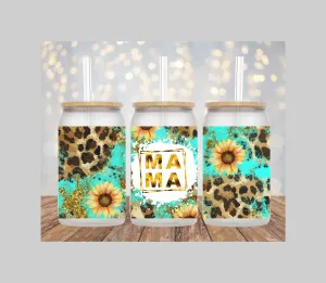 Cheetah Mama 16 oz Libby Glass