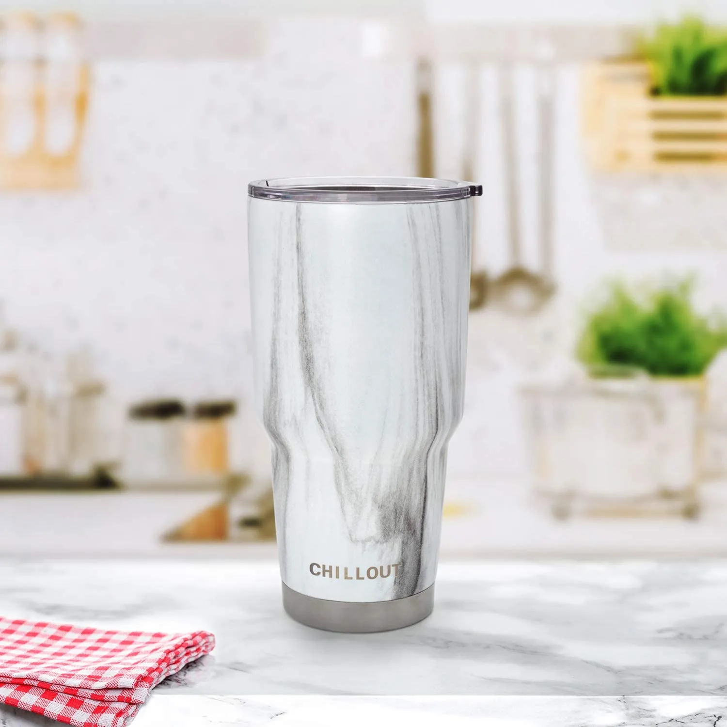 CHILLOUT LIFE 2 Packs of Stainless Steel Travel Mug with Handle 30oz ( 6 Piece Set- Tumbler with Handle, Straw, Cleaning Brush & 2 Lids)