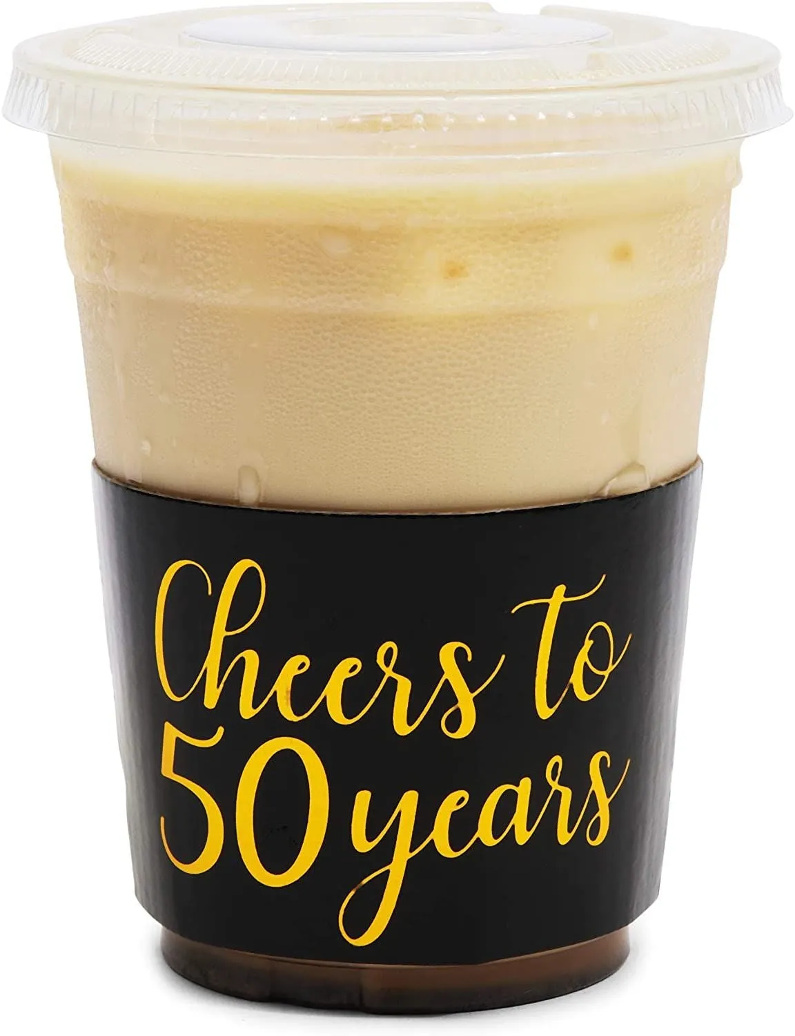 Coffee Cup Drink Sleeves for 50th Anniversary or Birthday, Fits 12-16 oz (Gold Foil, 50 Pack)