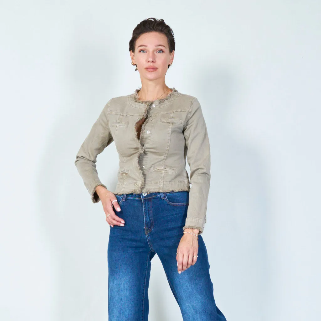 Contemporary cropped jacket with distressed edges wholesale