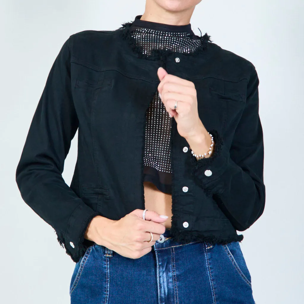 Contemporary cropped jacket with distressed edges wholesale