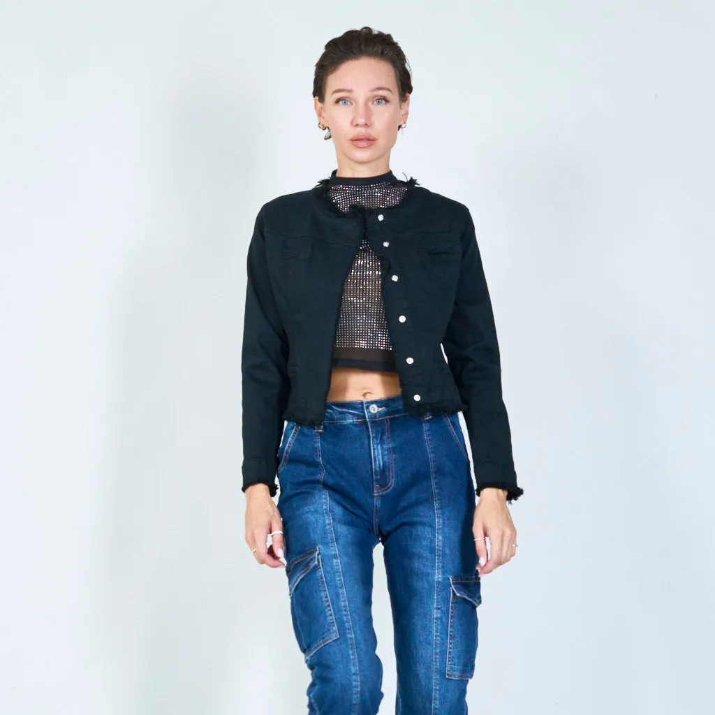 Contemporary cropped jacket with distressed edges wholesale