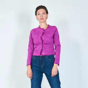 Contemporary cropped jacket with distressed edges wholesale