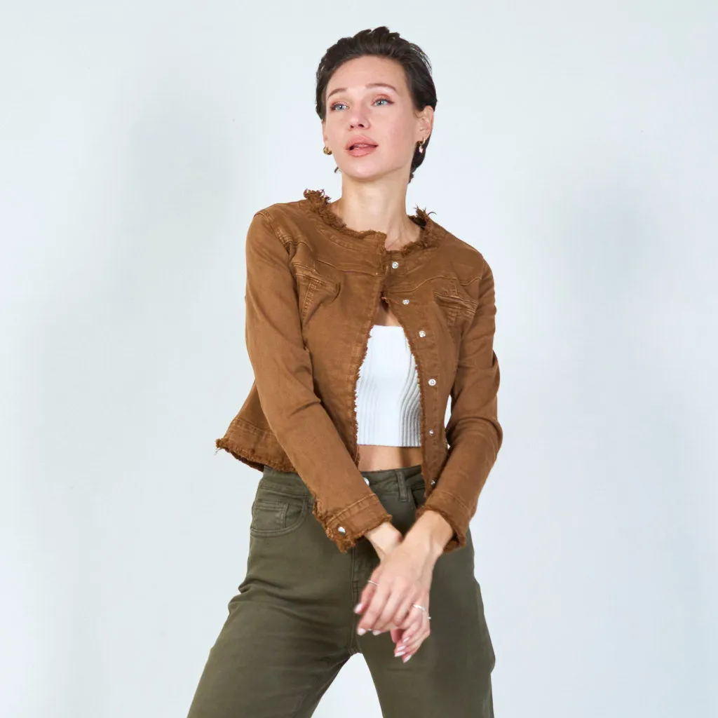 Contemporary cropped jacket with distressed edges wholesale