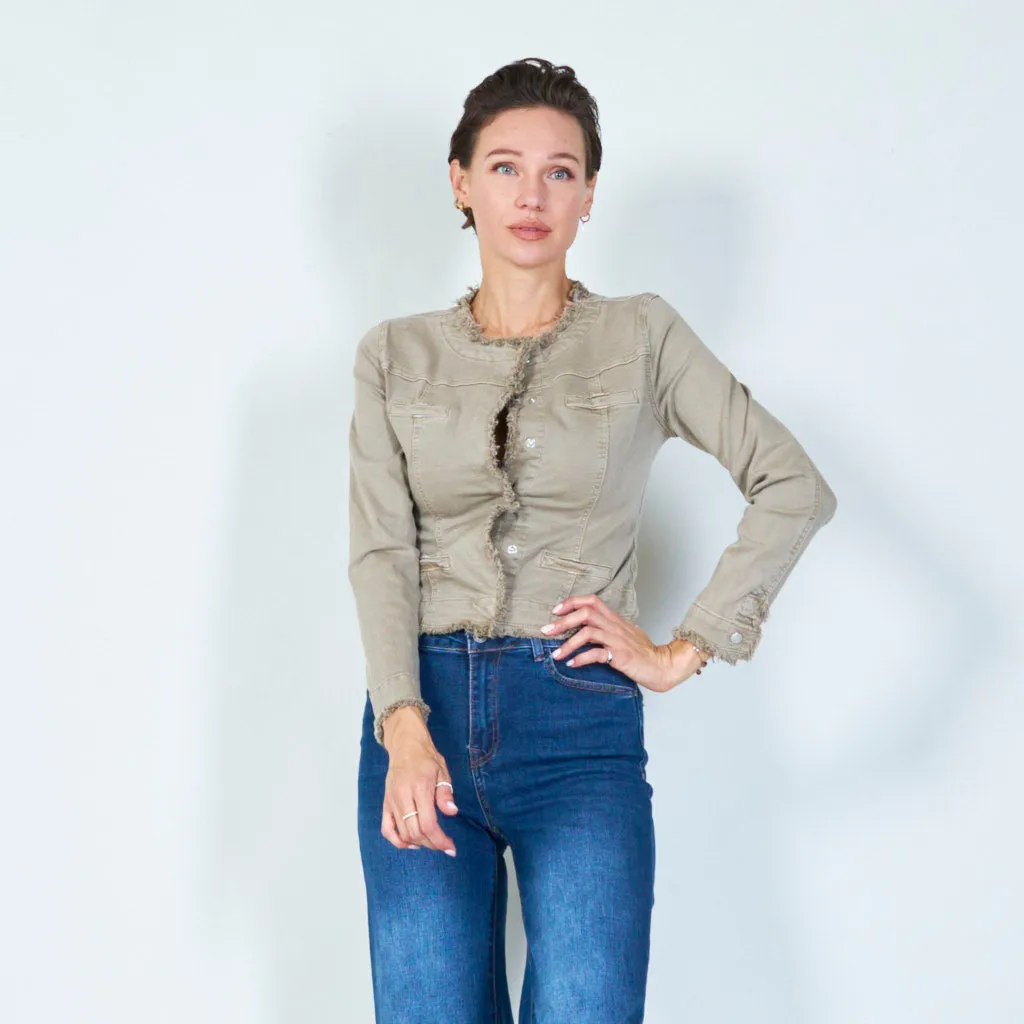 Contemporary cropped jacket with distressed edges wholesale