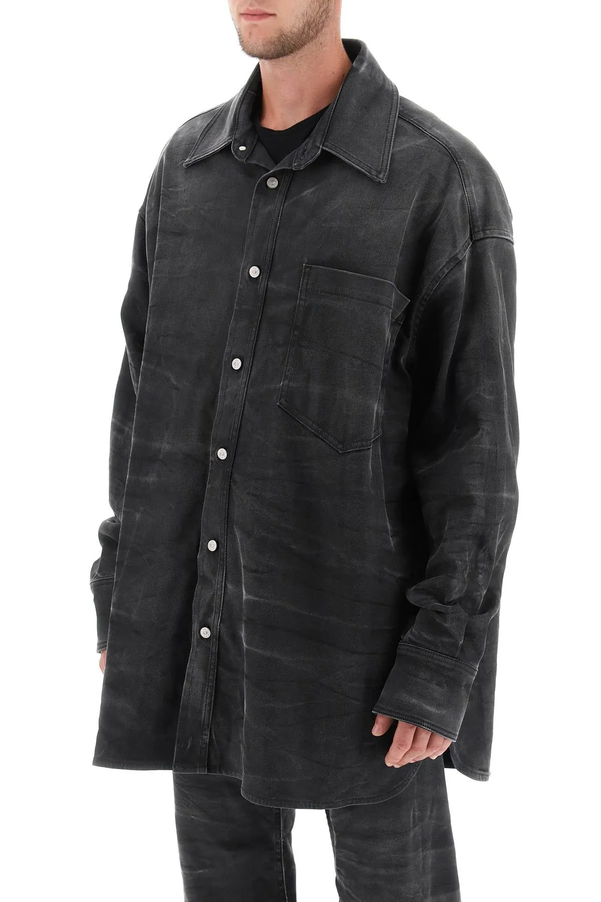 crinkle-effect denim overshirt