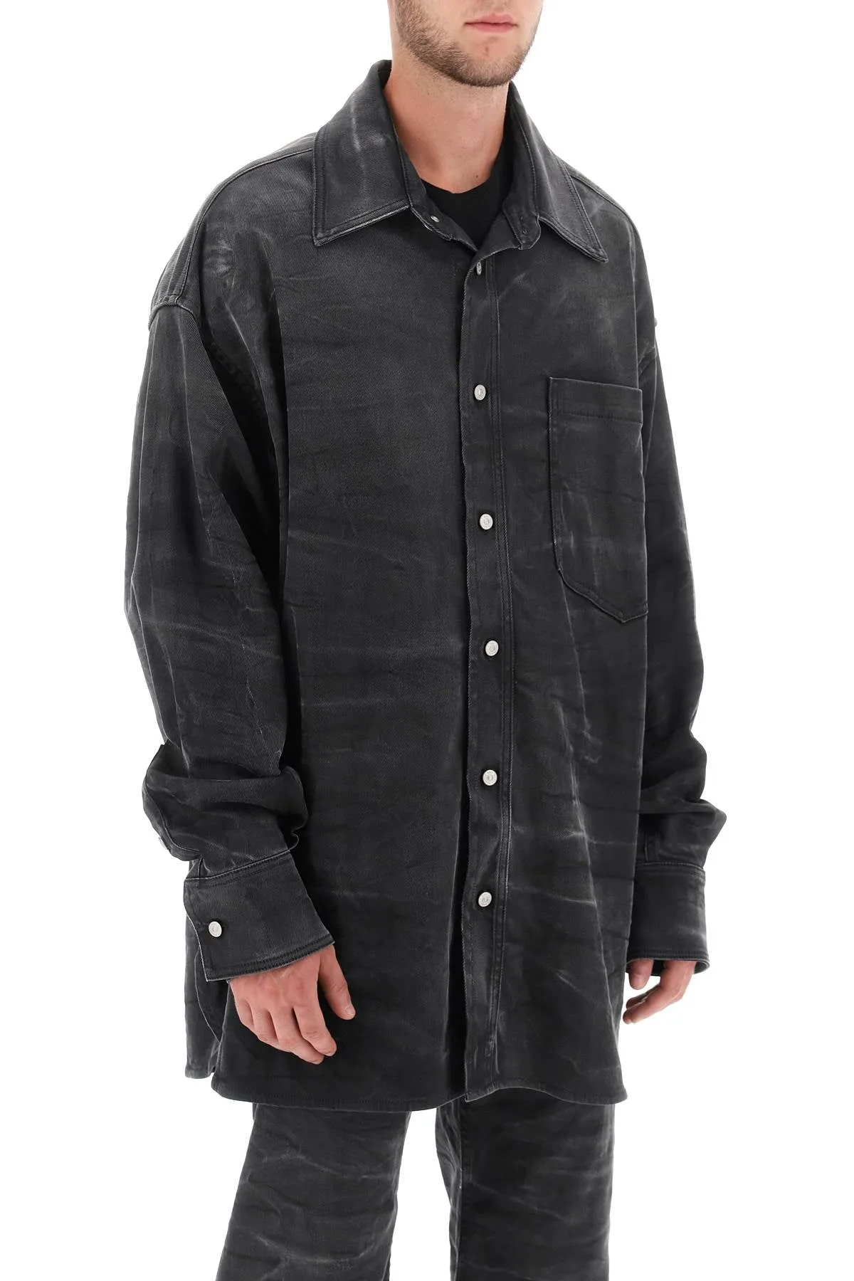 crinkle-effect denim overshirt