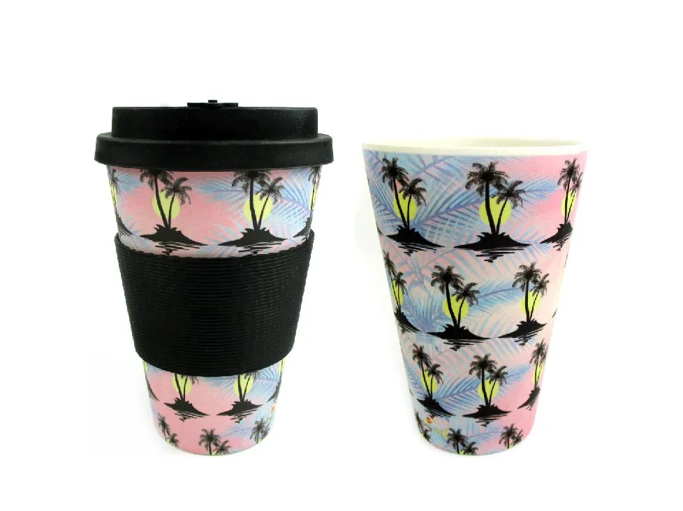 Eco-Friendly Reusable Plant Fiber Travel Mug with Cool Island Design