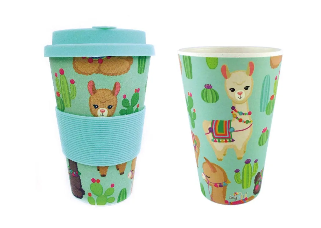 Eco-Friendly Reusable Plant Fiber Travel Mug with Llama Alpaca Design