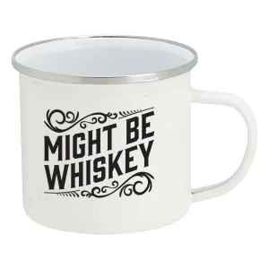 Enamel Camping Coffee Mug "Might Be Whiskey" Large Tin Cup 16 Ounce (Speckled White)