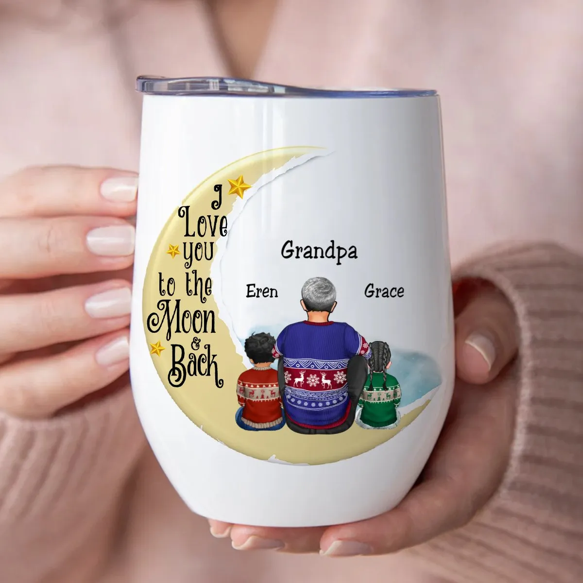 Family - I Love You To The Moon And Back - Personalized Wine Tumbler