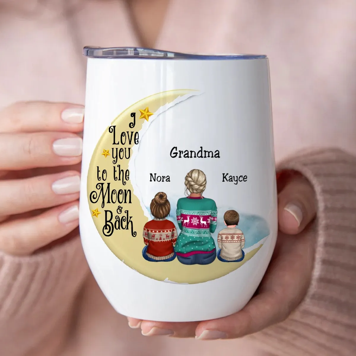 Family - I Love You To The Moon And Back - Personalized Wine Tumbler