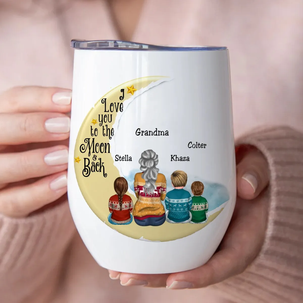 Family - I Love You To The Moon And Back - Personalized Wine Tumbler