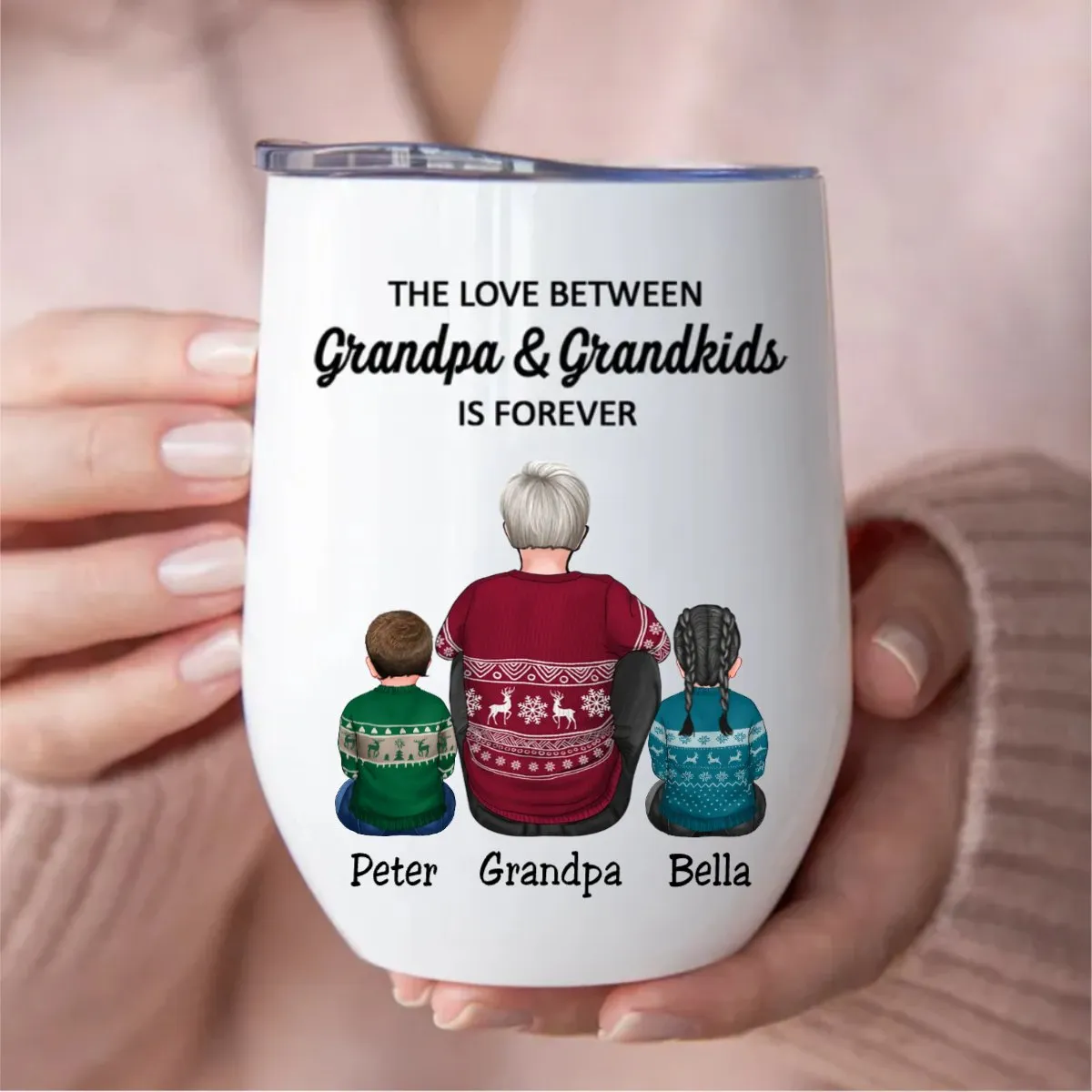 Family - The Love Between Grandpa & Grandkids Is Forever - Personalized Wine Tumbler