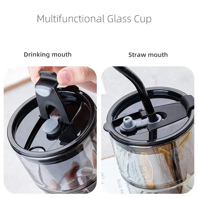 Glass Coffee Straw Cup With Lid