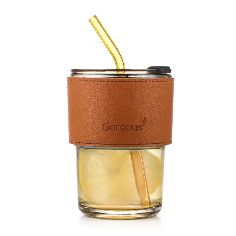 Glass Coffee Straw Cup With Lid