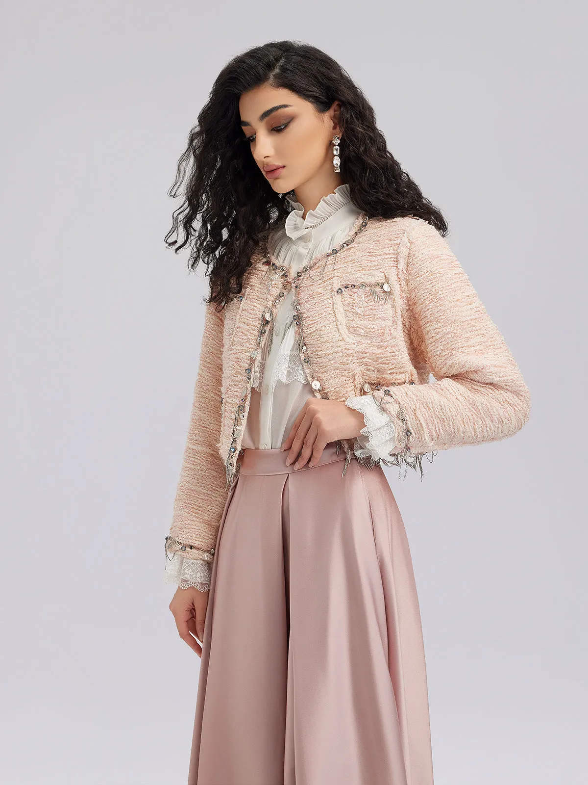 Haute Couture Pink Tweed Short Jacket