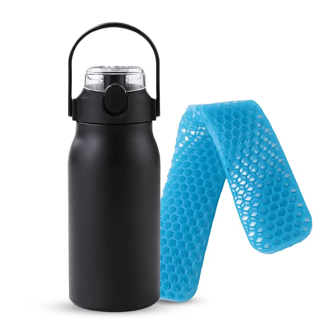 Heart Home Water Bottle & Keyboard Wrist Pad Combo Set | Office Desk Essentials Combo | Vacuum Insulated Bottle With Handle | Pain Relief Wrist Pad | 1000 ML | HH-22111A-T-D002 | Multi