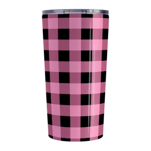 Light Pink and Black Buffalo Plaid Tumbler Cup