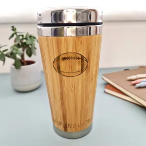 Personalised Rugby Wooden Travel Mug, Rugby Gift