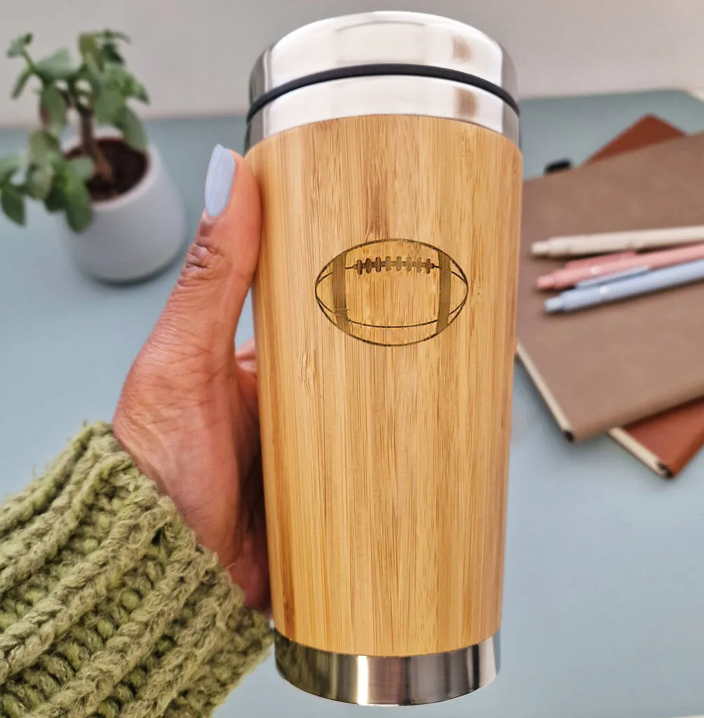 Personalised Rugby Wooden Travel Mug, Rugby Gift