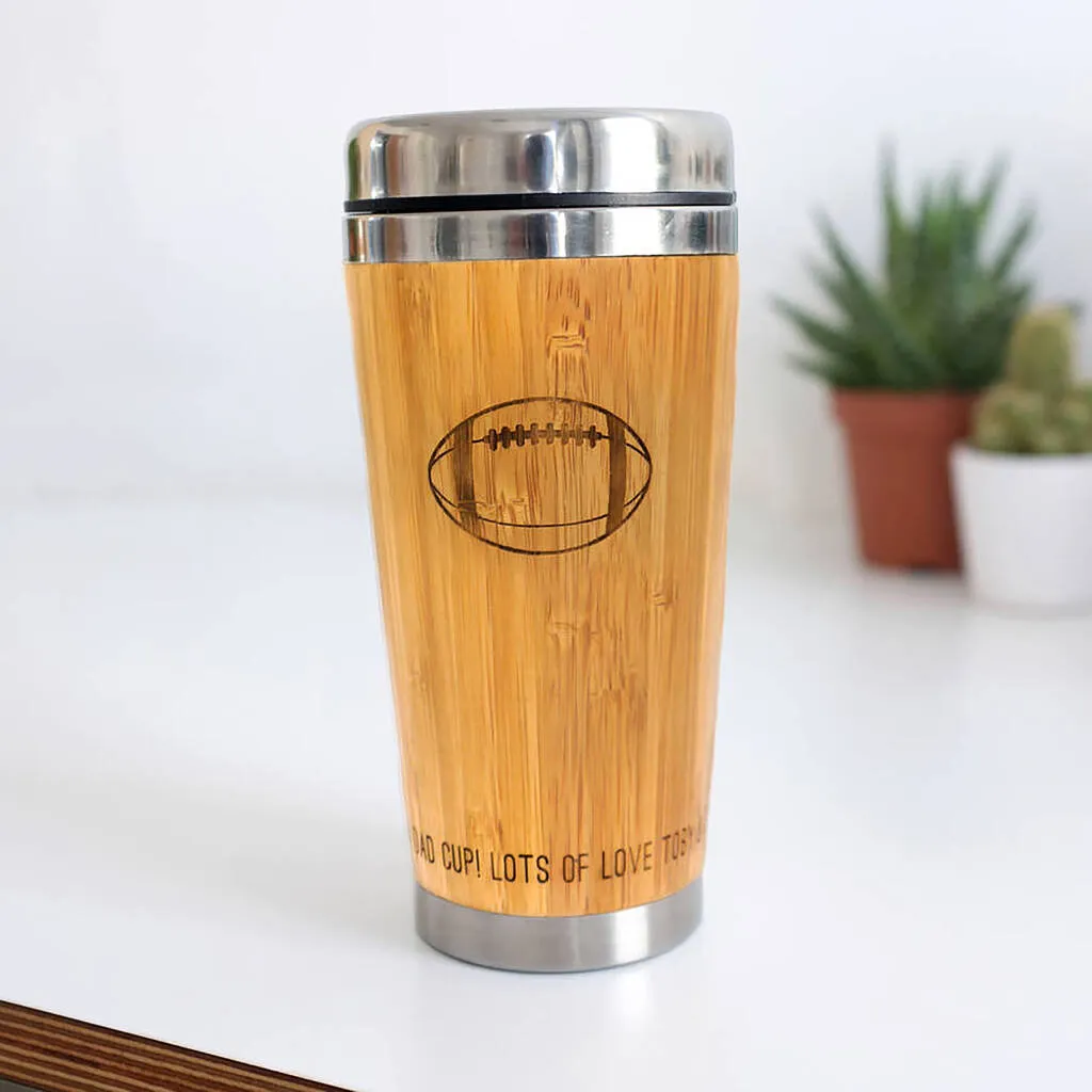 Personalised Rugby Wooden Travel Mug, Rugby Gift