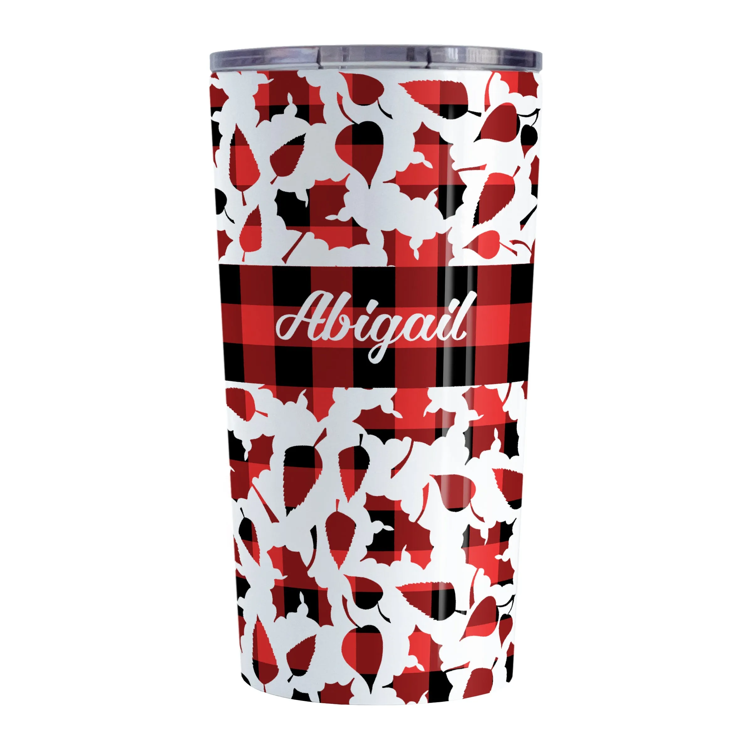 Personalized Buffalo Plaid Leaves Fall Tumbler Cup