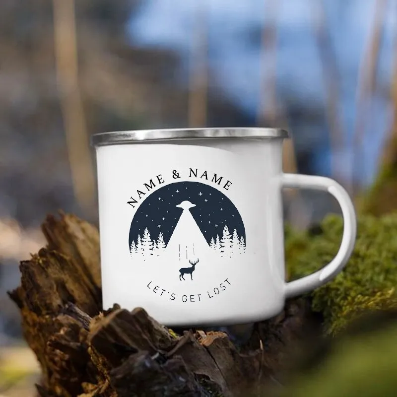 Personalized Camping Coffee Mug 12oz. Metal Enamel Custom Name