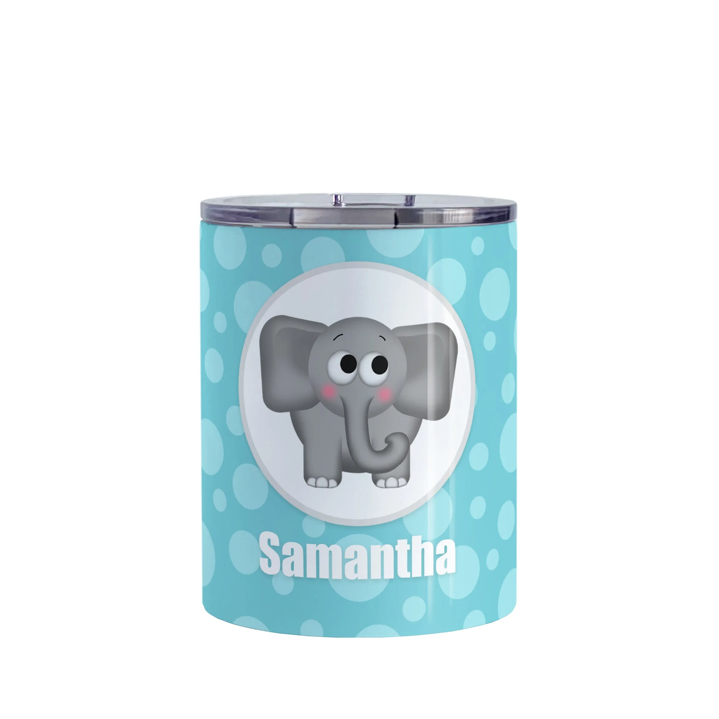 Personalized Cute Elephant Bubbly Turquoise Tumbler Cup