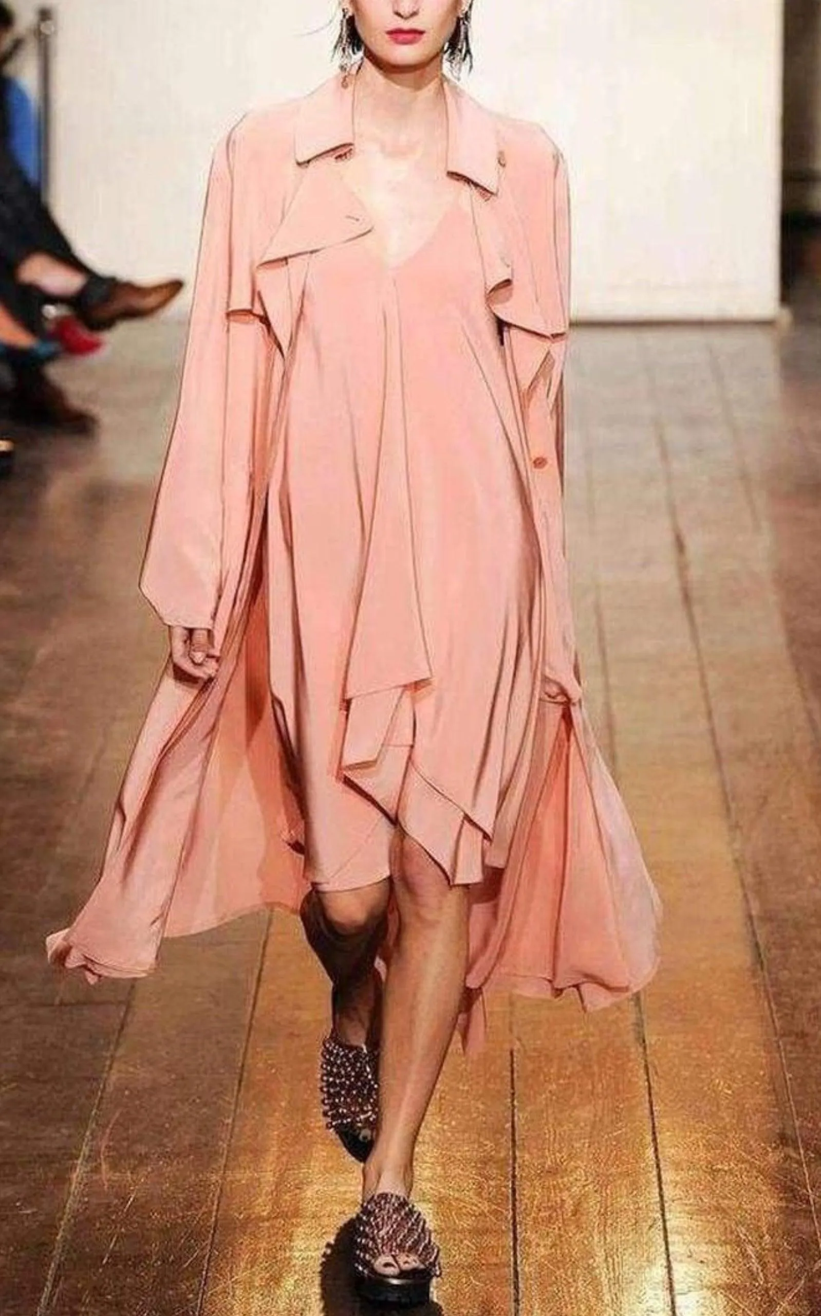 Pink Silk Georgette Trench Coat