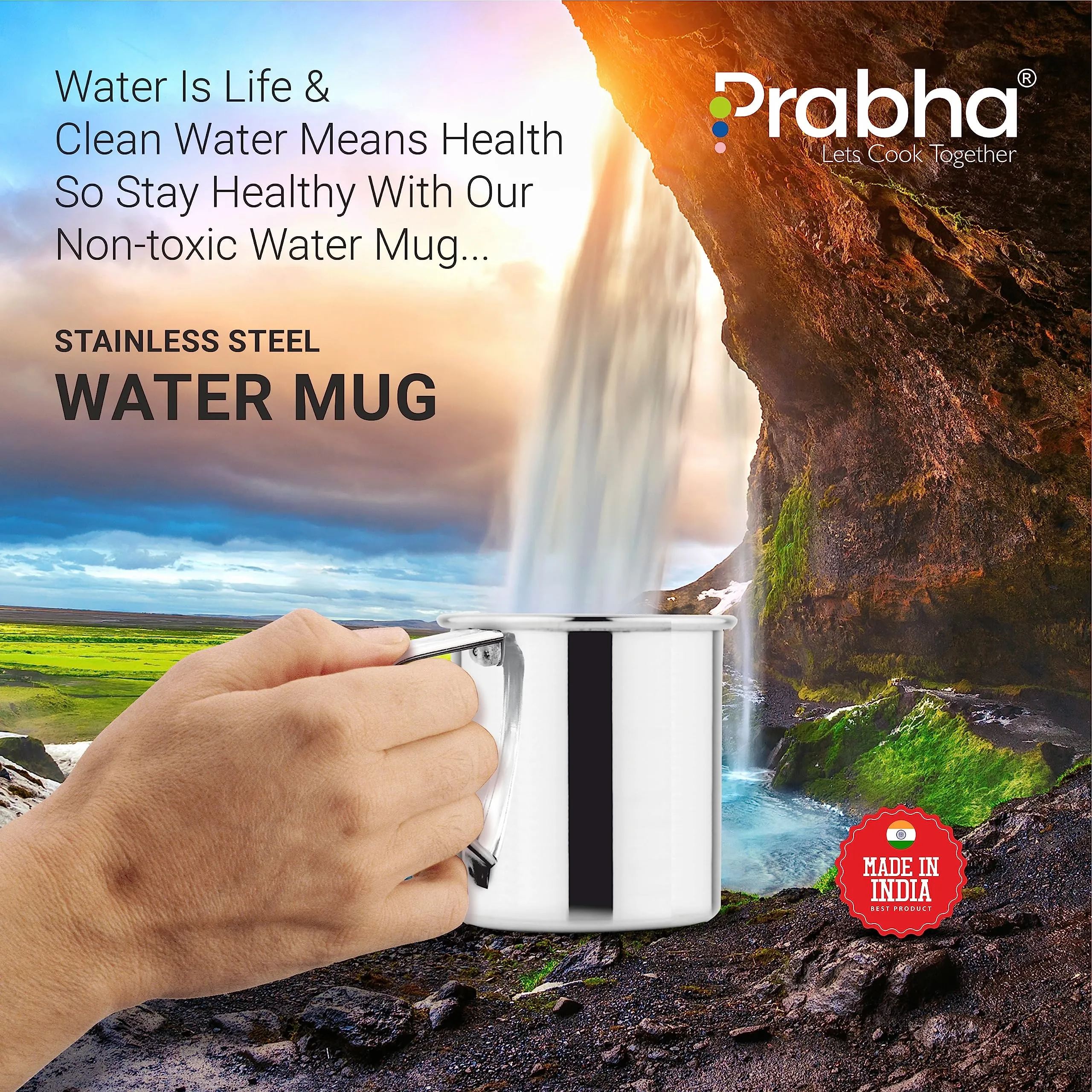 Prabha Stainless Steel Water Mug - 700 mL, Multipurpose Jug for Milk, Hiking, and Camping