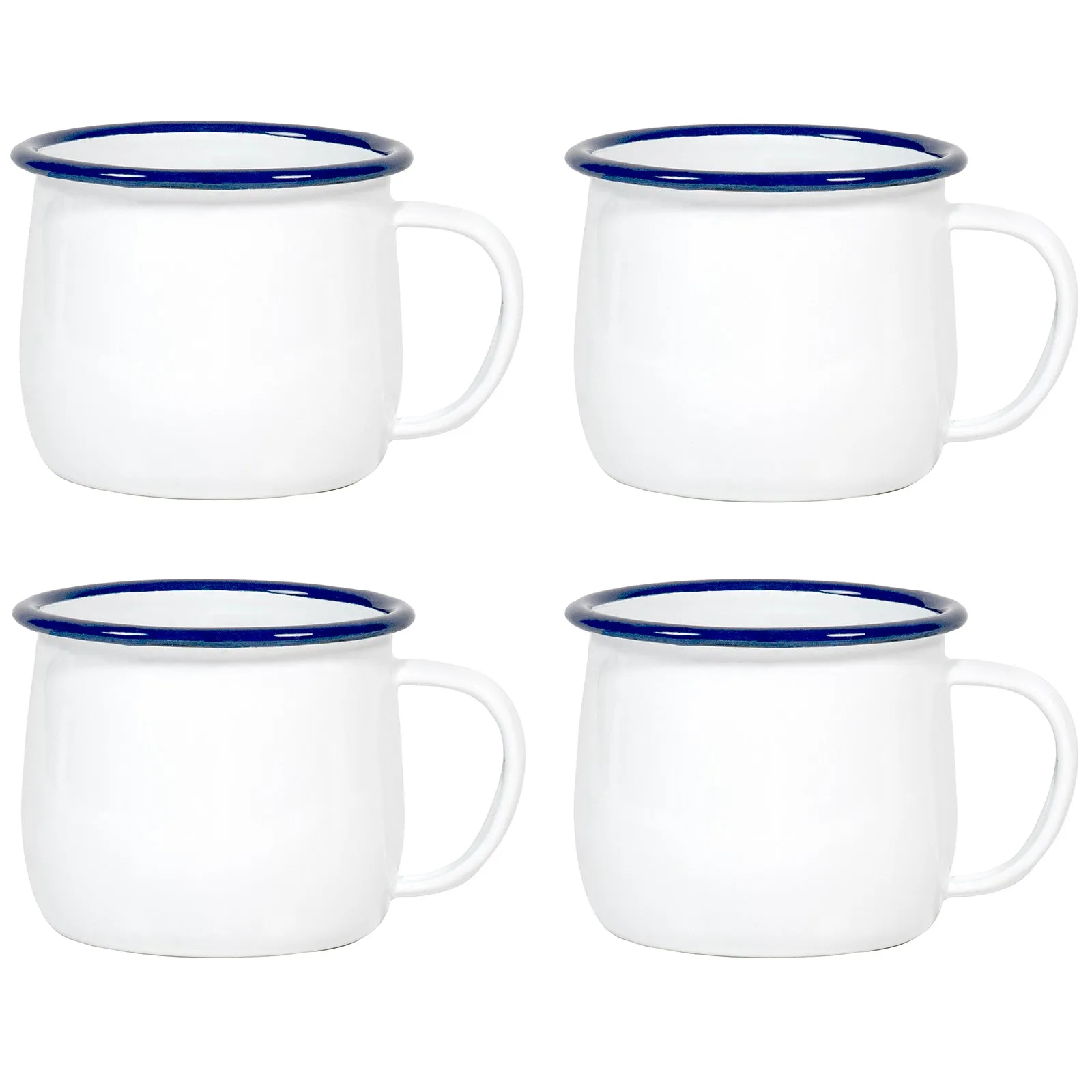 Red Co. Set of 4 Enamelware Metal 13.5 Oz Round Camping Mugs with Handle, Solid White/Colored Rim