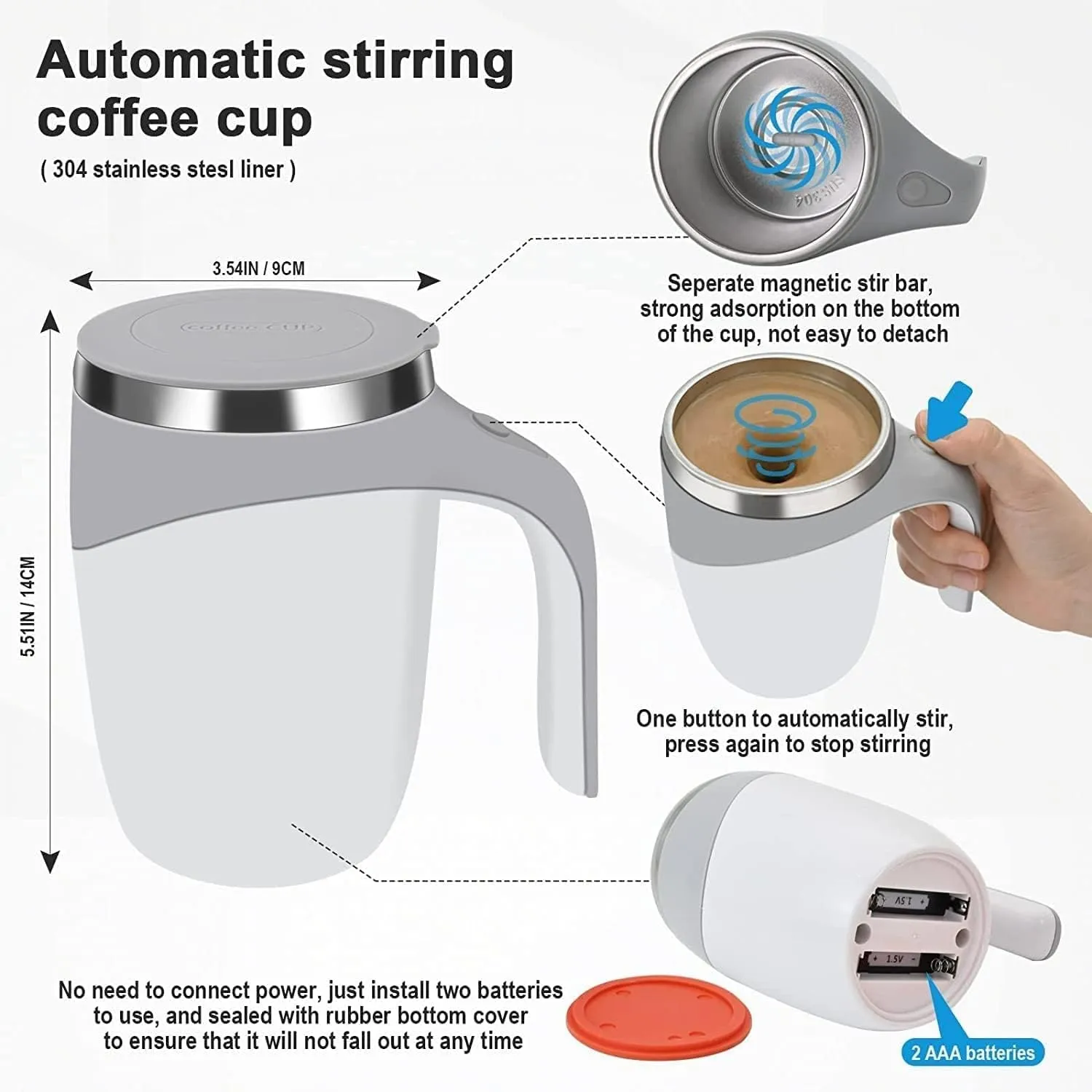 REMAXX Silver Automatic Magnetic Self Stirring Coffee Mug With Lid|Portable Mug|Suitable For Hot & Cold Beverages Like Chocolate Powder,Milk,Protein Shakes,Lemonade|Best For Gift(White),380 ML