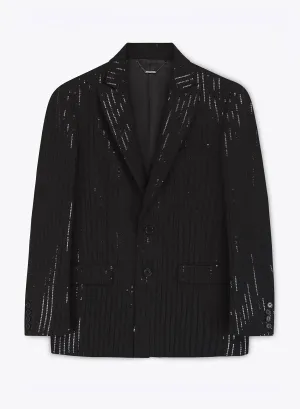 Sequin Pinstripe Wool Single Breasted Blazer